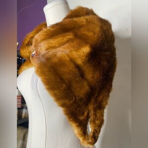 Vintage 1960s Genuine Mink Fur Stole - MCM Floral Lining - Honey Brown
